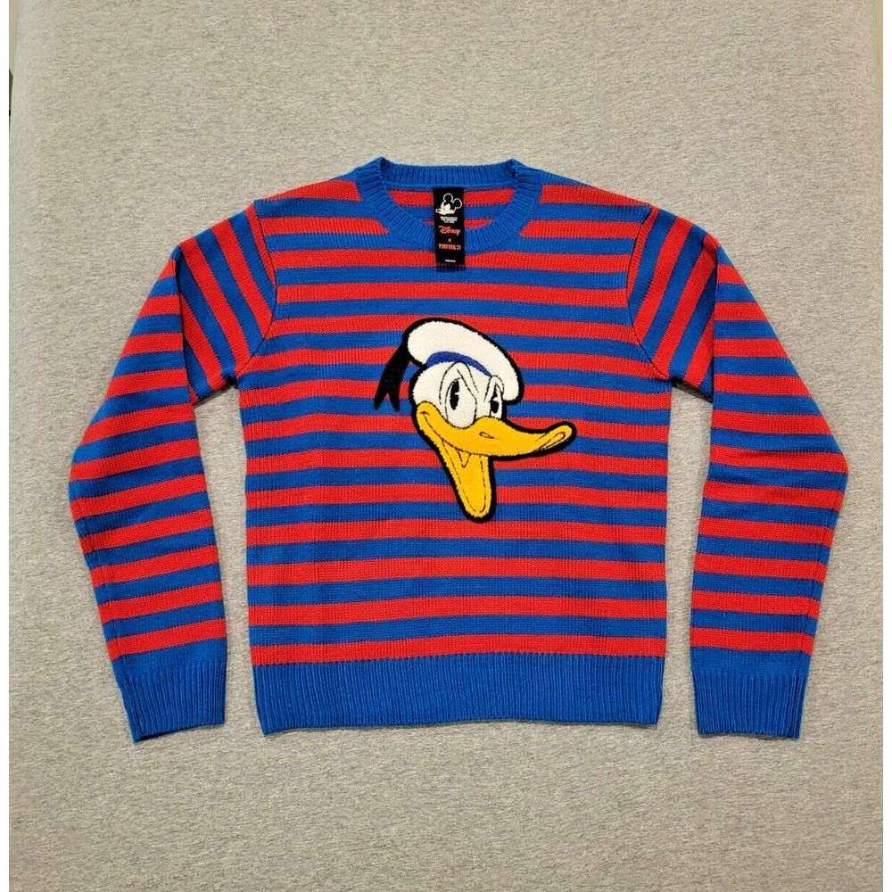 Disney + Forever 21 Mickey Mouse the original striped sweater Donald Duck Size S